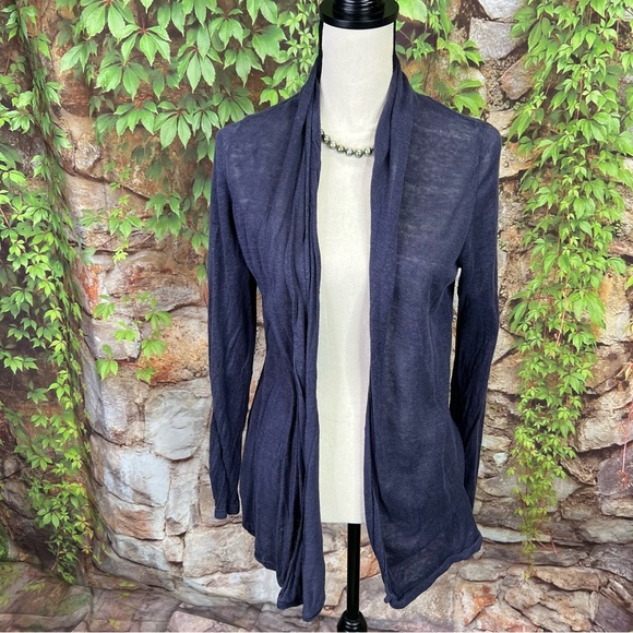 RACHEL ZOE Sheer Linen Periwinkle Blue Open Front Cardigan with Shawl Co… - Picture 2 of 10